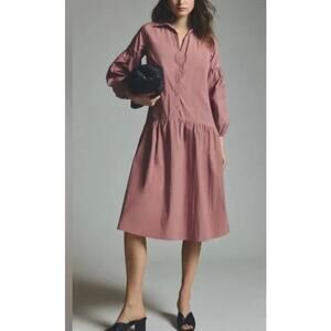 Anthropologie Maeve Button Front Taffeta Dress Long Sleeve NWT Size Medium